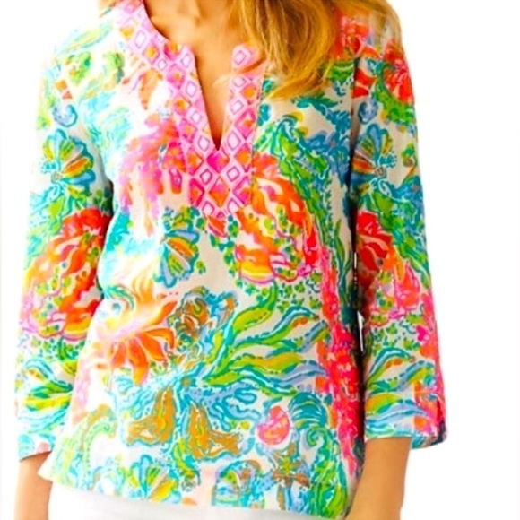 Lilly Pulitzer Amelia Island Tunic Top Casa Marina Print Preppy Resort Sz Small - Picture 11 of 11